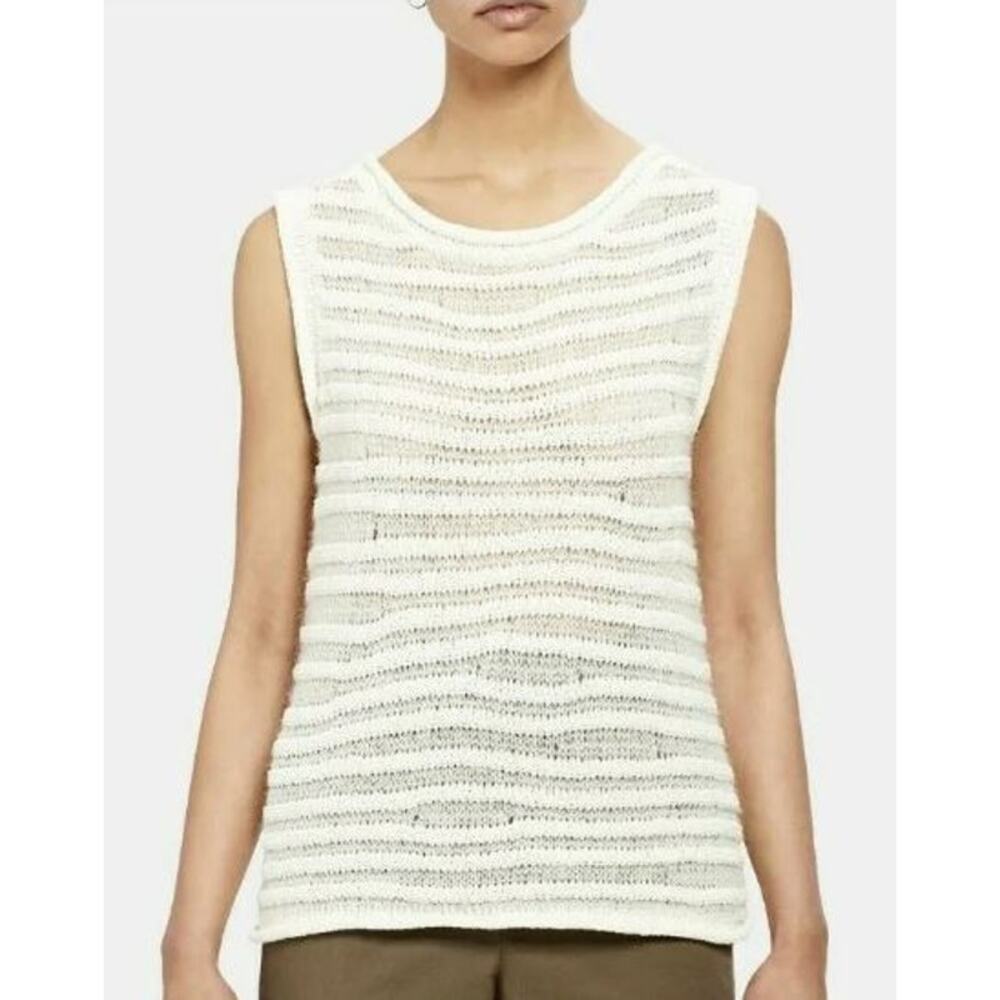 Theory Women's Striped Boat Neck Sweater Size M Sleeveless Merino Wool Alpaca